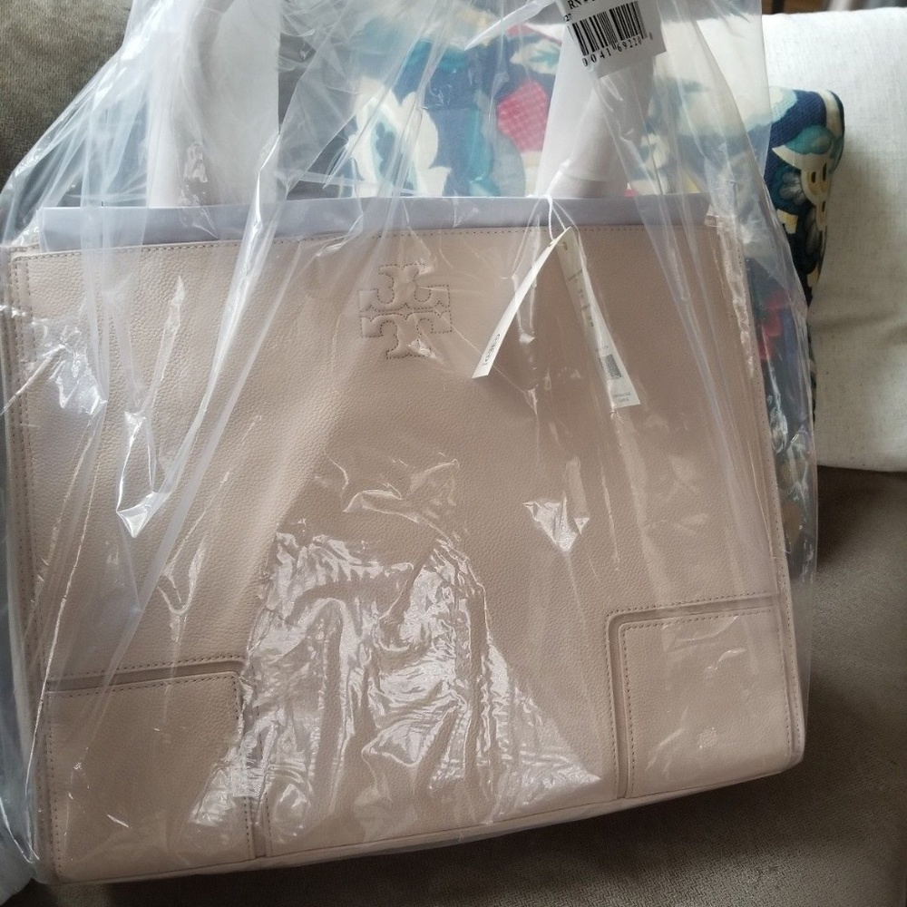 HOT-Tory Burch Ella Leather Tote Light oak/Blush - Picture 2 of 7